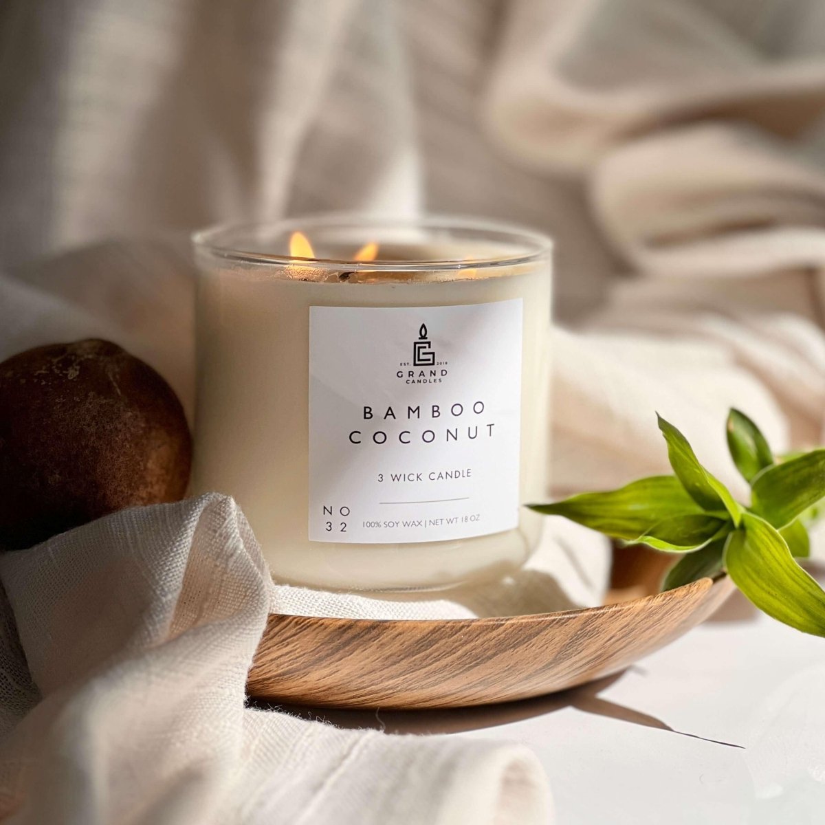 Bamboo + Coconut Bath Bomb - Grand Candles (temporary candle photo, dedicated photography pending)