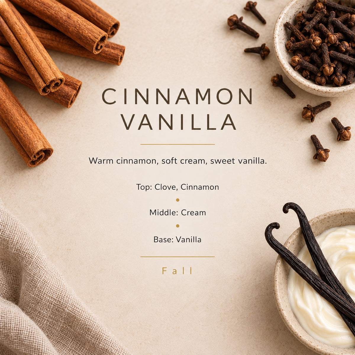 Cinnamon Vanilla fragrance artwork — Grand Candles