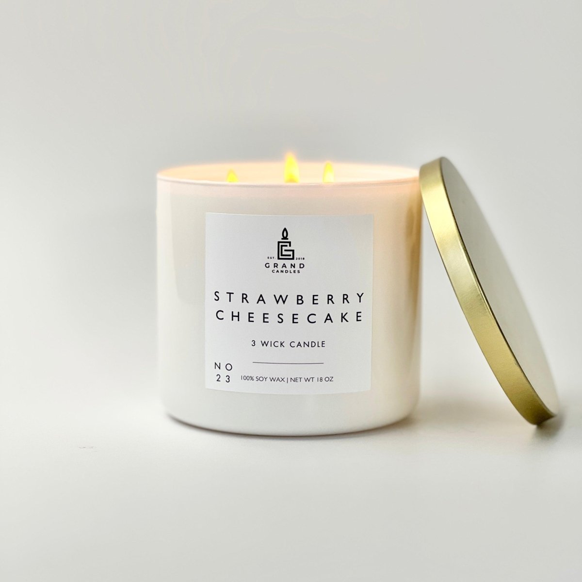 Strawberry Cheesecake Candle - STRAWBERRY - 18 - WHT Grand Candles