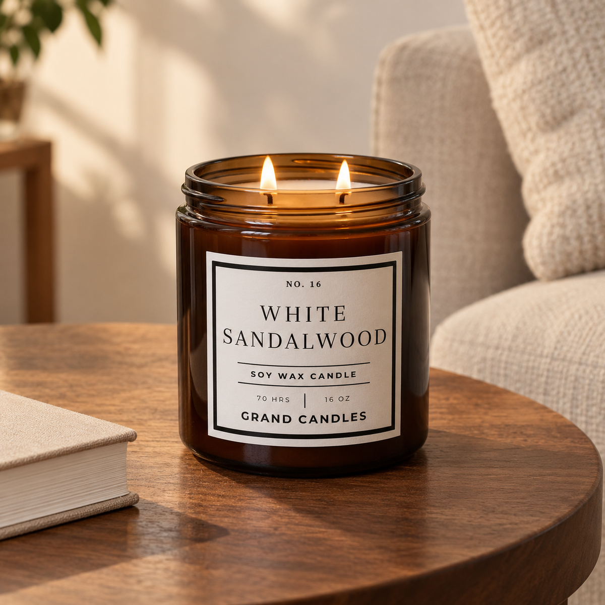 Signature Collection candle styled in a warm Grand Candles setting