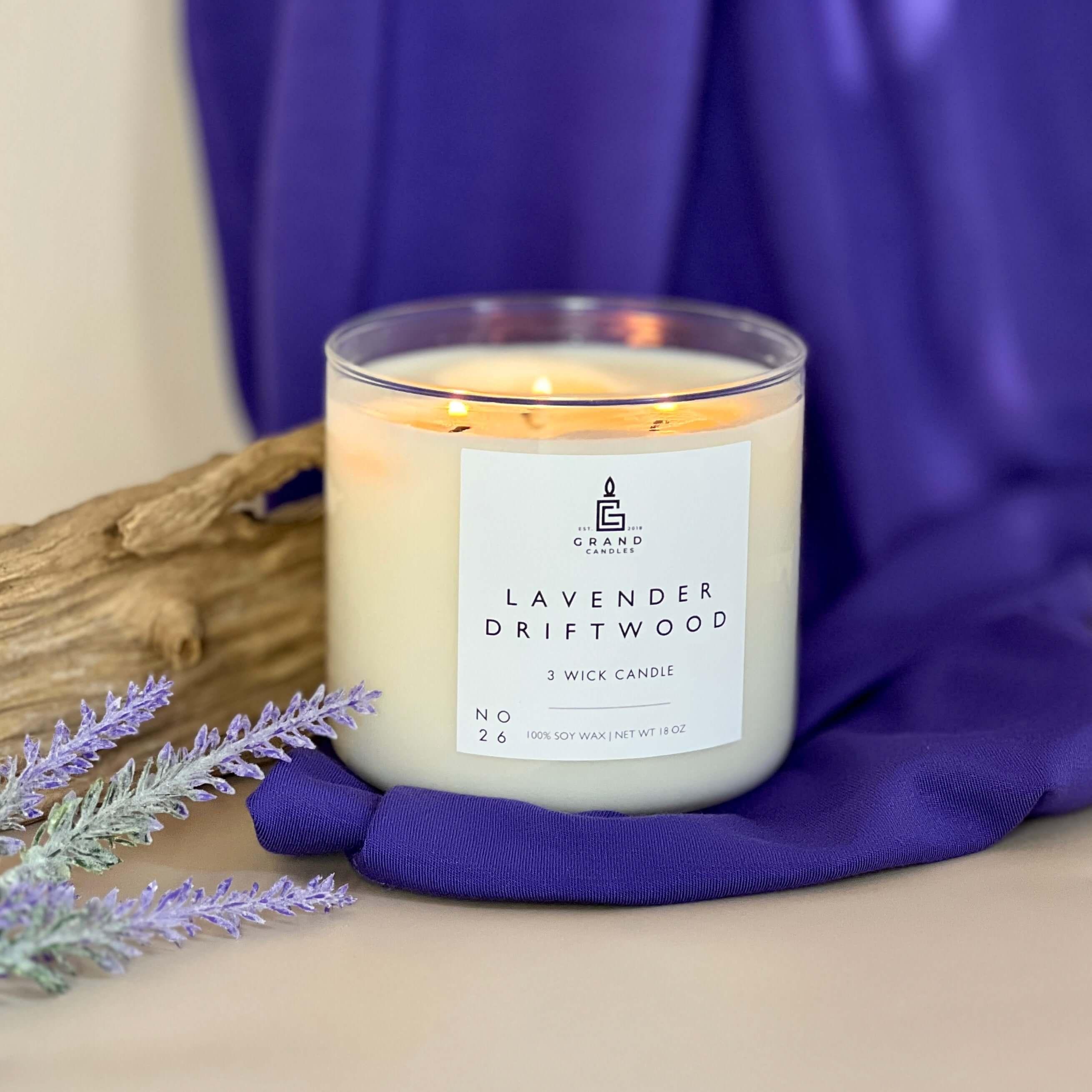 Lavender Driftwood Candle  - Grand Candles LLC   
