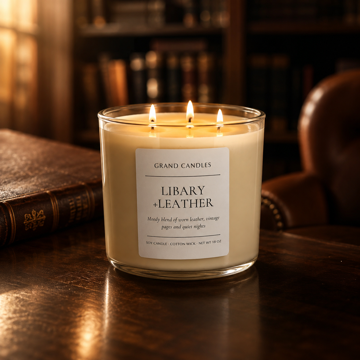 Library + Leather Candle