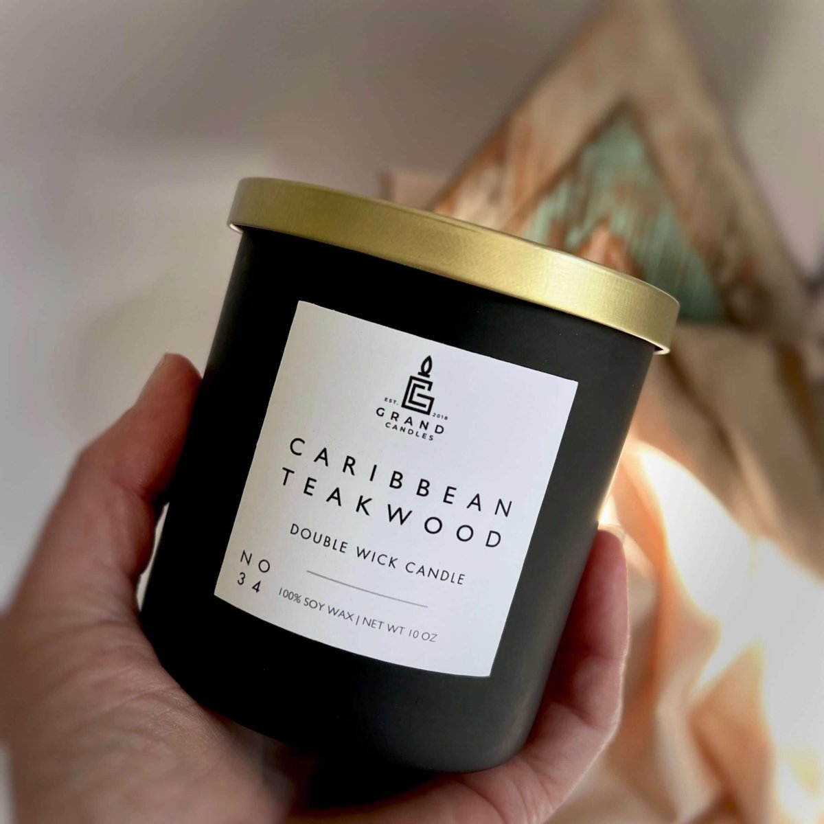 Caribbean Teakwood Soy Candle - CARIBBEAN - 10 - BLK Grand Candles