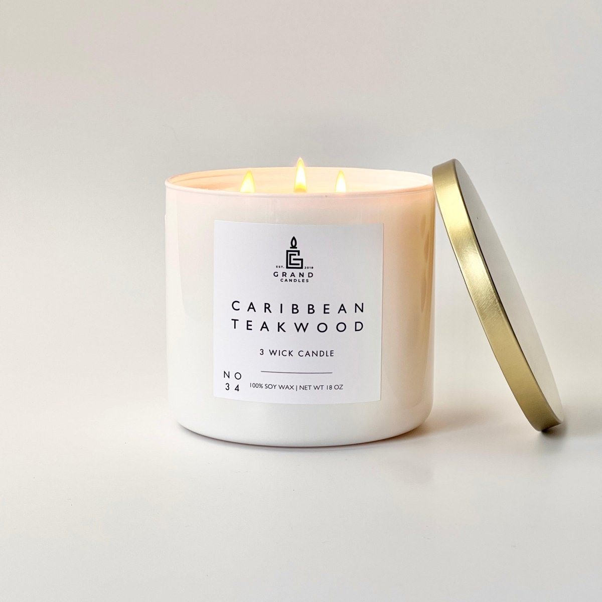 Caribbean Teakwood Soy Candle - CARIBBEAN - 18 - WHT Grand Candles