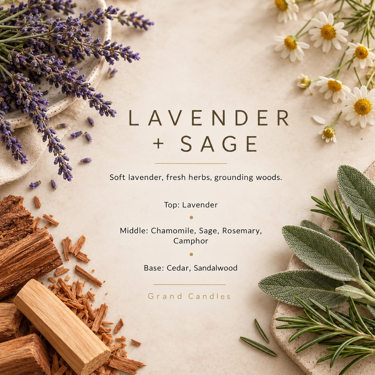 Lavender + Sage fragrance artwork — Grand Candles