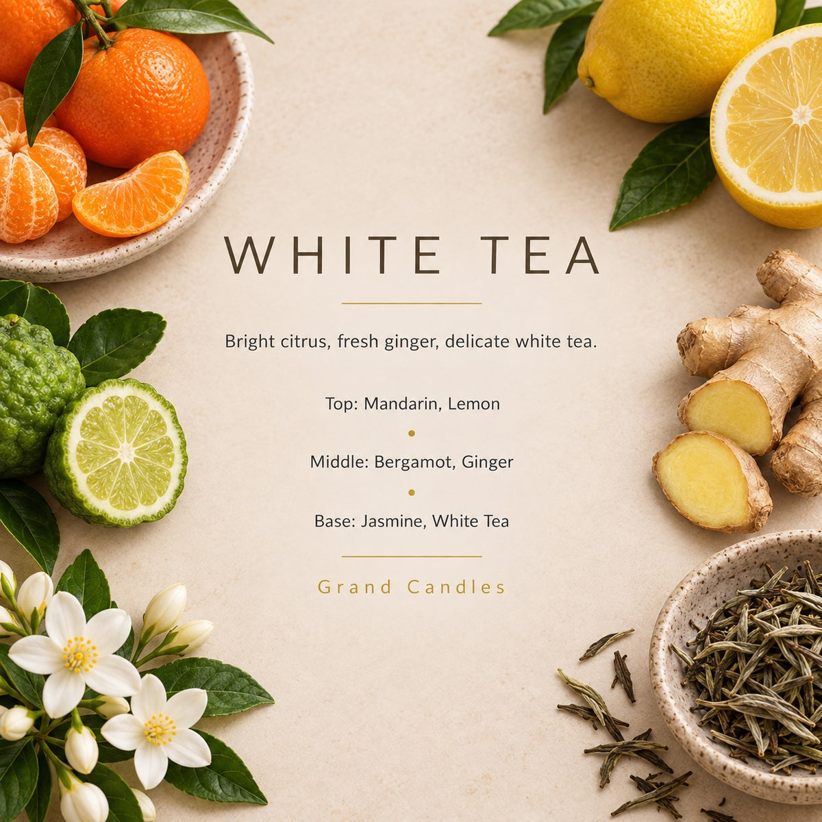 White Tea fragrance artwork — Grand Candles