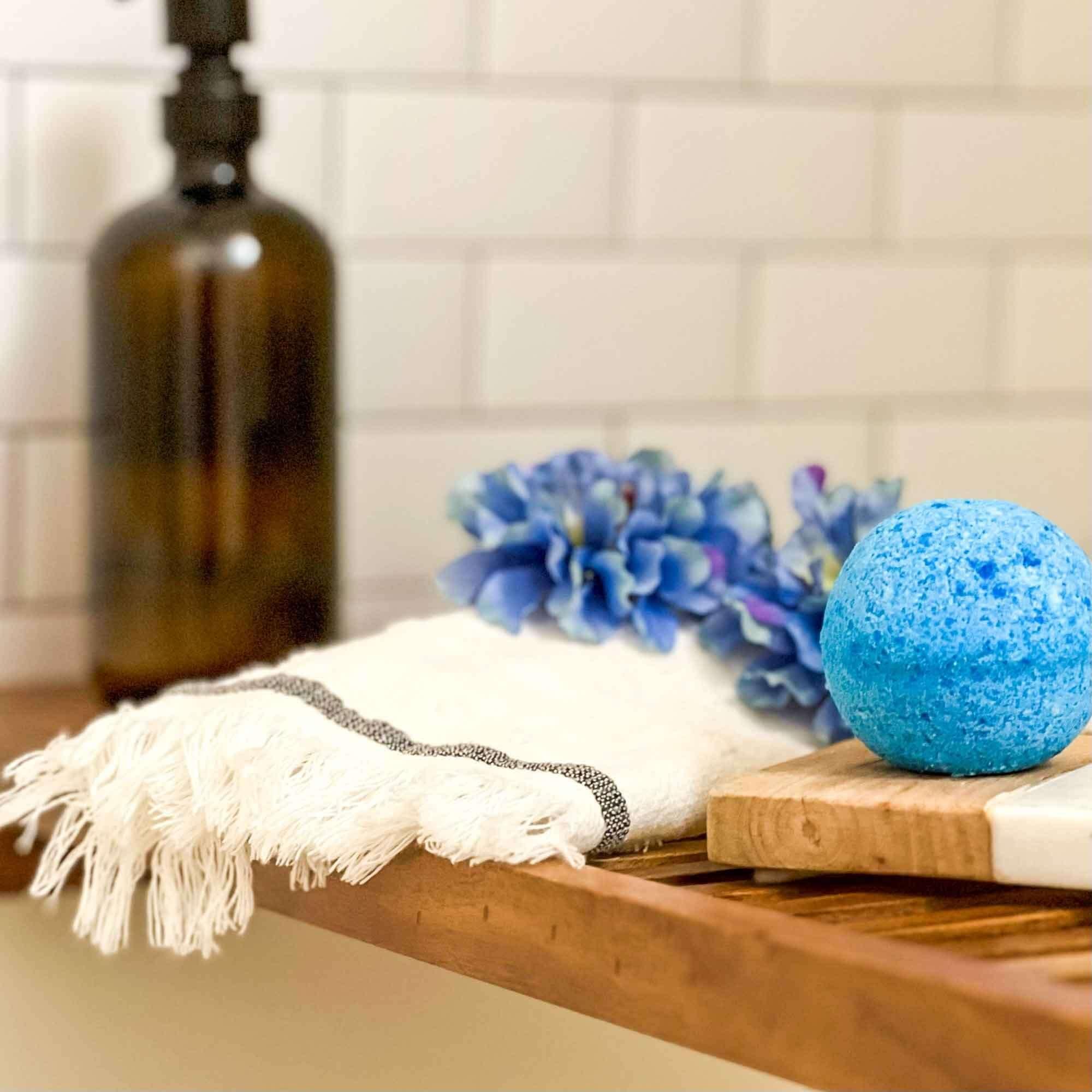 Indulge in a seaside escape with Caribbean Teakwood bath bombs - Handmade, Natural, and Soothing