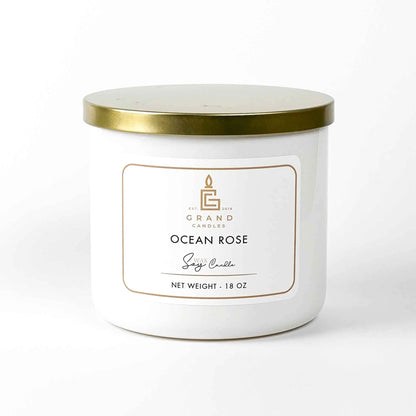 Handmade Soy Wax Candle | Ocean Rose Scented Soy Candle | Fresh &amp; Clean Home Fragrance